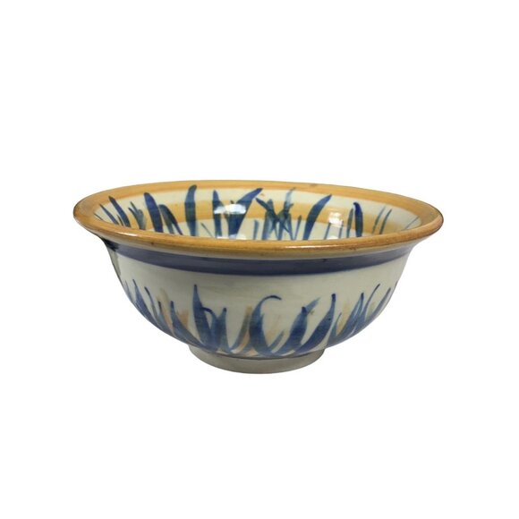 Handmade Stoneware Pottery Bowl Blue Brown 7" Top Diameter 3" Tall - Picture 2 of 5